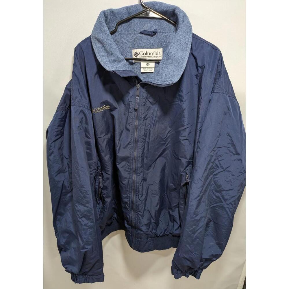Vintage Mens Columbia Blue Full Zip High Collar Soft Fleece Lined Jacket XXL